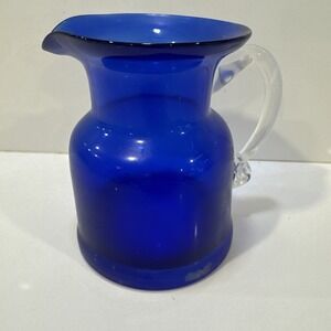 Vintage Pitcher Gorgeous Designs Hand Blown Cobalt Blue Glass Pitcher W Handle